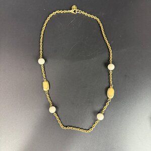 Vintage Givenchy Gold Tone Station Chain Necklace Cream Enamel READ